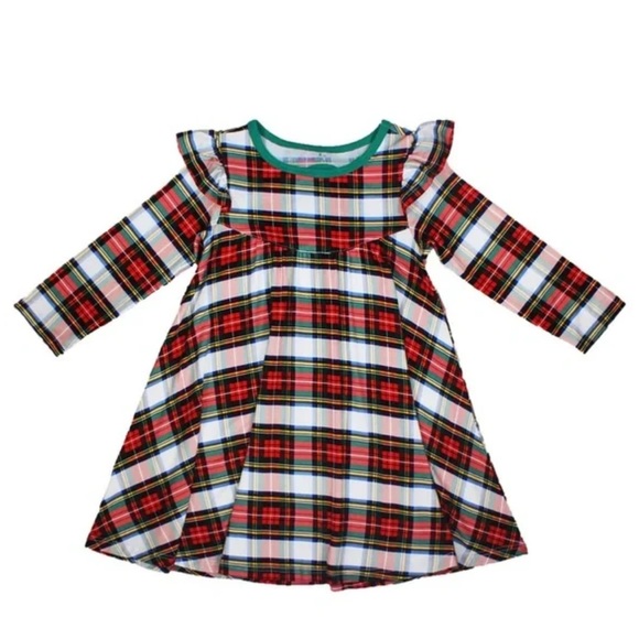 Free Birdees Holiday Christmas Plaid Bamboo Twirl Dress Girls Size 8 - Picture 1 of 5
